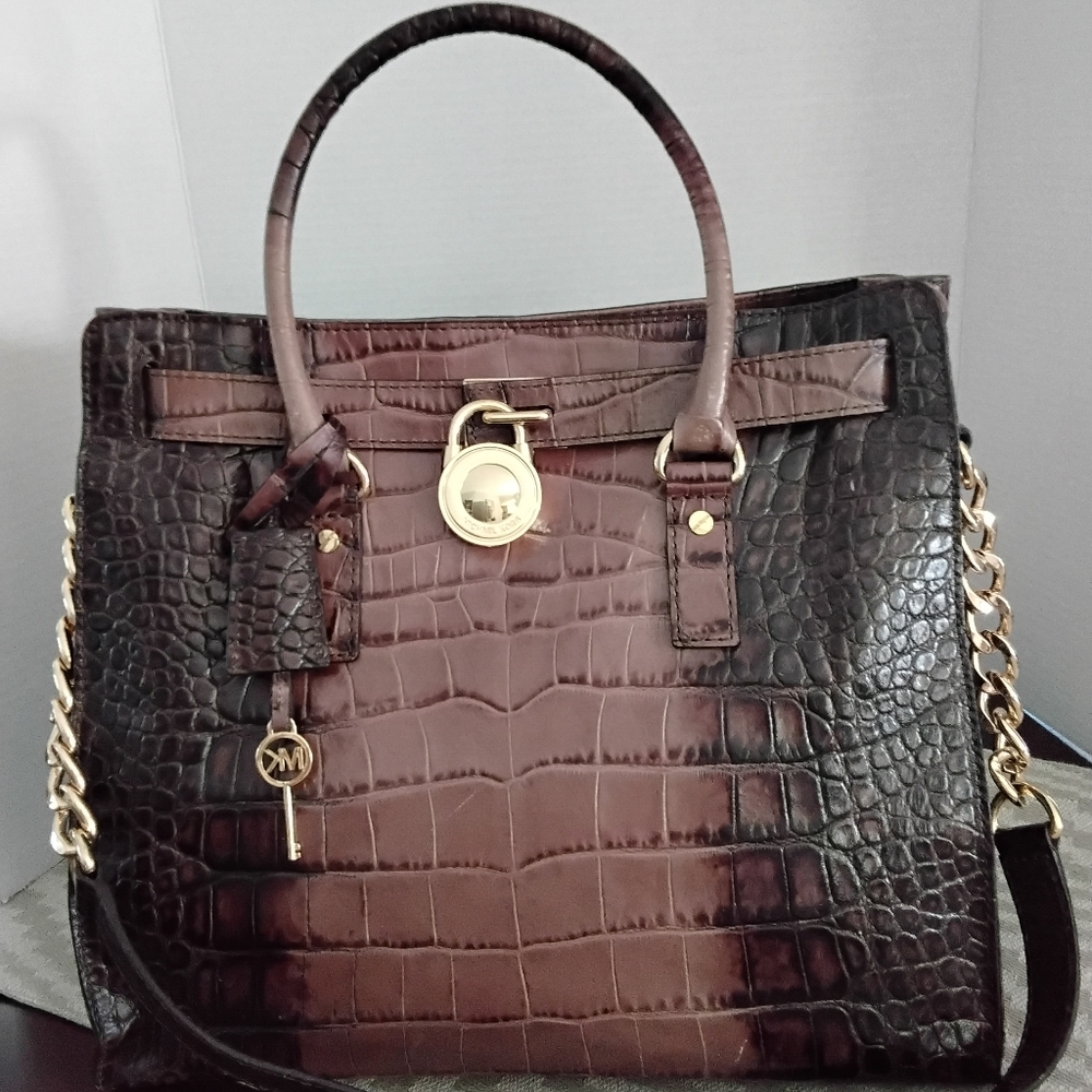 Michael Kors Hamilton Tote Leather Brown Ombre Croc-Embossed - Picture 9 of 9